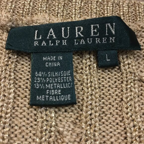 Ralph Lauren Silk Festive Golden Cable Knit V-Neck Sweater - Picture 7 of 13